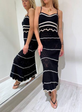 Shop Online Vestito lungo nero righe burro crochet Susy Mix