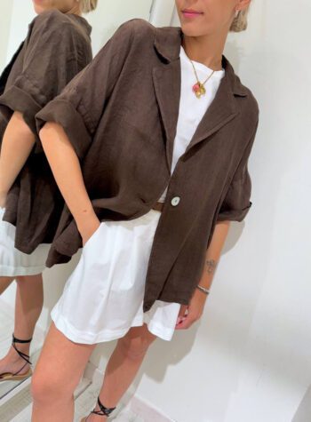 Shop Online Blazer mezze maniche moro in lino Susy Mix