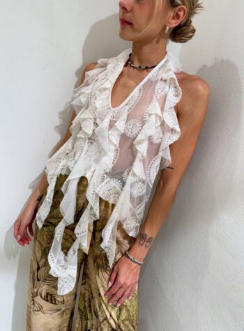 Shop Online Top burro in tulle con ricami e rouches HaveOne