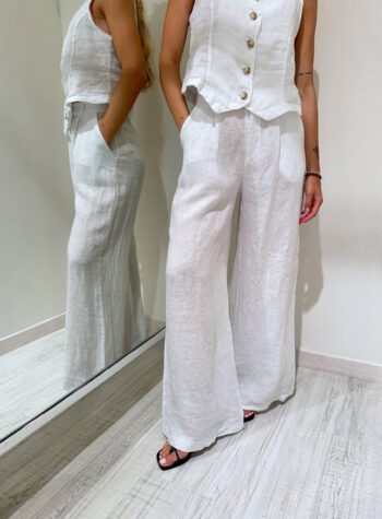 Shop Online Pantalone palazzo in lino bianco HaveOne