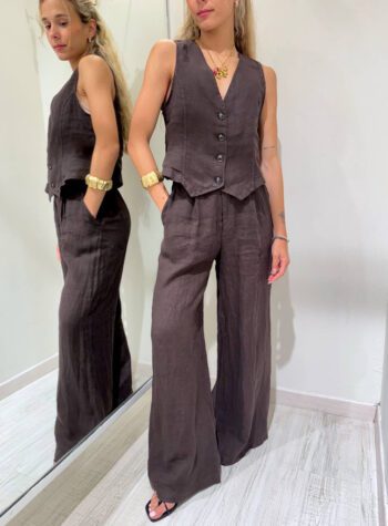 Shop Online Pantalone palazzo in lino moro HaveOne