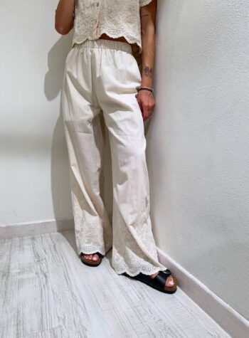 Shop Online Pantalone palazzo burro con pizzo sangallo HaveOne
