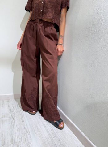 Shop Online Pantalone palazzo cioccolato con pizzo sangallo HaveOne