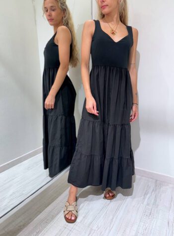 Shop Online Vestito midi a balze nero in cotone HaveOne