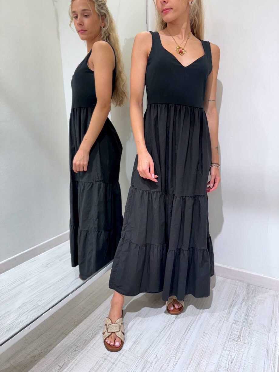 Shop Online Vestito midi a balze nero in cotone HaveOne