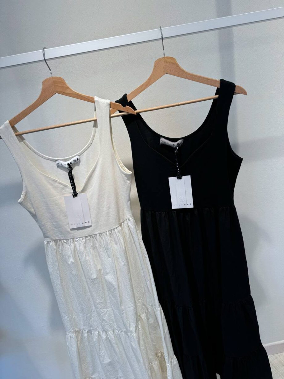 Shop Online Vestito midi a balze nero in cotone HaveOne