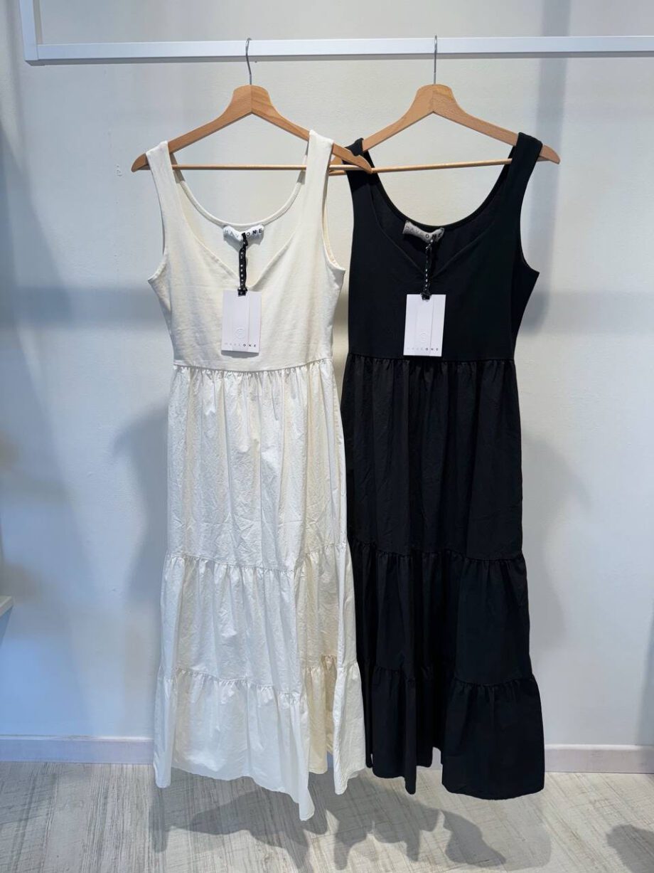Shop Online Vestito midi a balze nero in cotone HaveOne