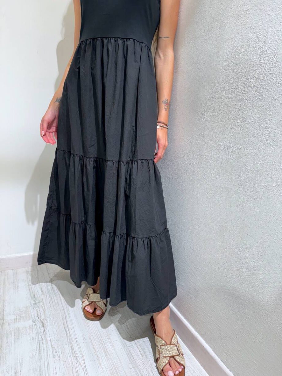 Shop Online Vestito midi a balze nero in cotone HaveOne