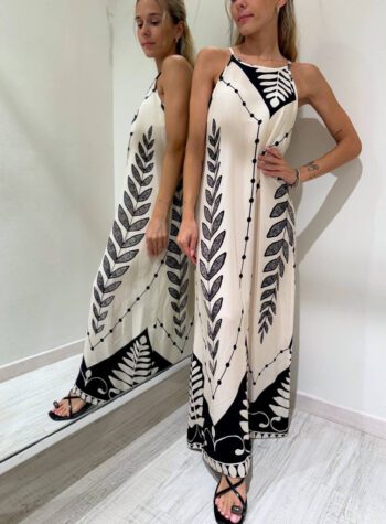 Shop Online Vestito lungo scollo halter fantasia burro e nera HaveOne