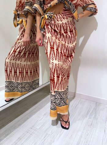 Shop Online Gonna lunga pareo fantasia etnica rossa nera e senape HaveOne