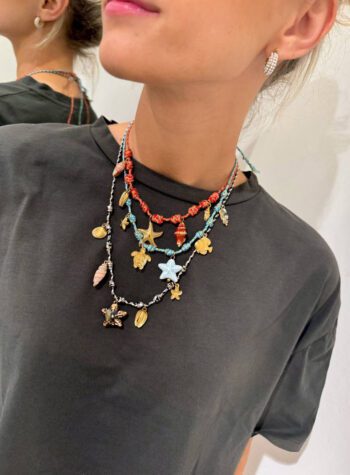 Shop Online Collana corda sottile blu e azzurra con charm
