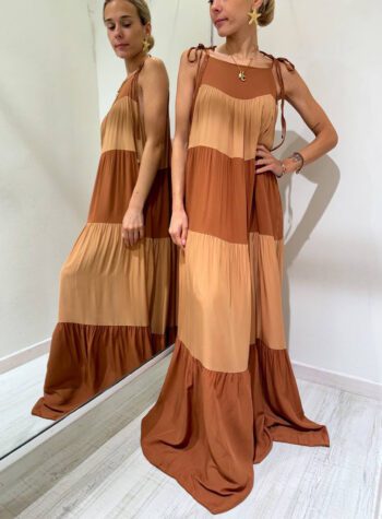 Shop Online Vestito lungo maxi riga nocciola e cognac Vicolo