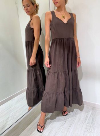 Shop Online Vestito midi a balze cioccolato in cotone HaveOne