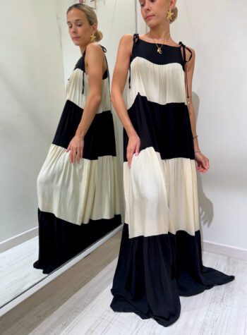 Shop Online Vestito lungo maxi riga burro e nera Vicolo