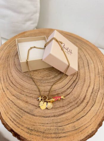 Shop Online Collana catena dorata con mix charm pesce