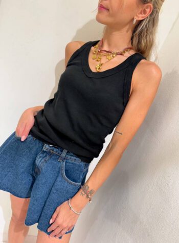 Shop Online Canotta nera a costine scollo v HaveOne