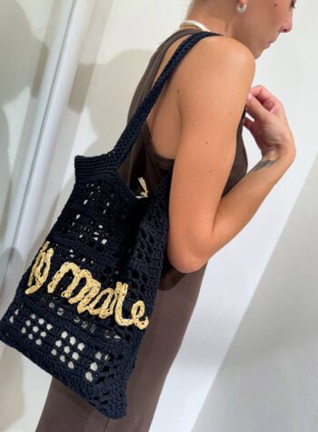 Shop Online Borsa crochet nera ricamo (a)mare beige
