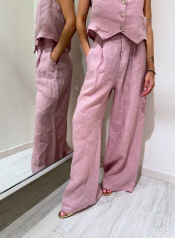Shop Online Pantalone palazzo in lino rosa HaveOne