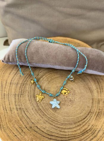 Shop Online Collana corda sottile blu e azzurra con charm