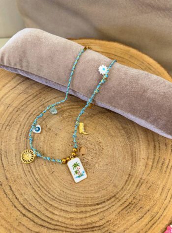 Shop Online Collana corda sottile acquamarina charm palma