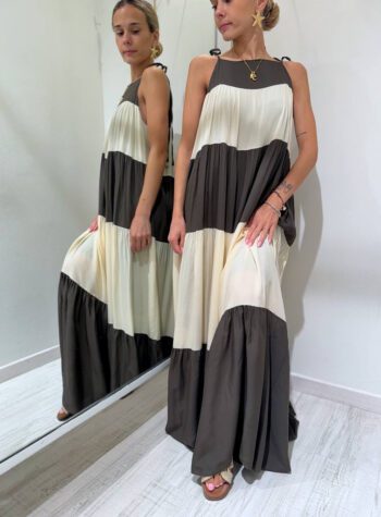 Shop Online Vestito lungo maxi riga burro e moro Vicolo