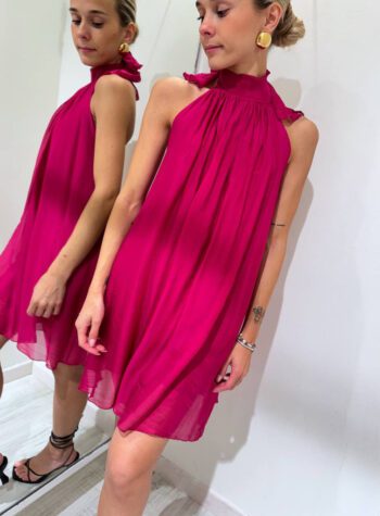 Shop Online Vestito corto scollo halter fucsia HaveOne