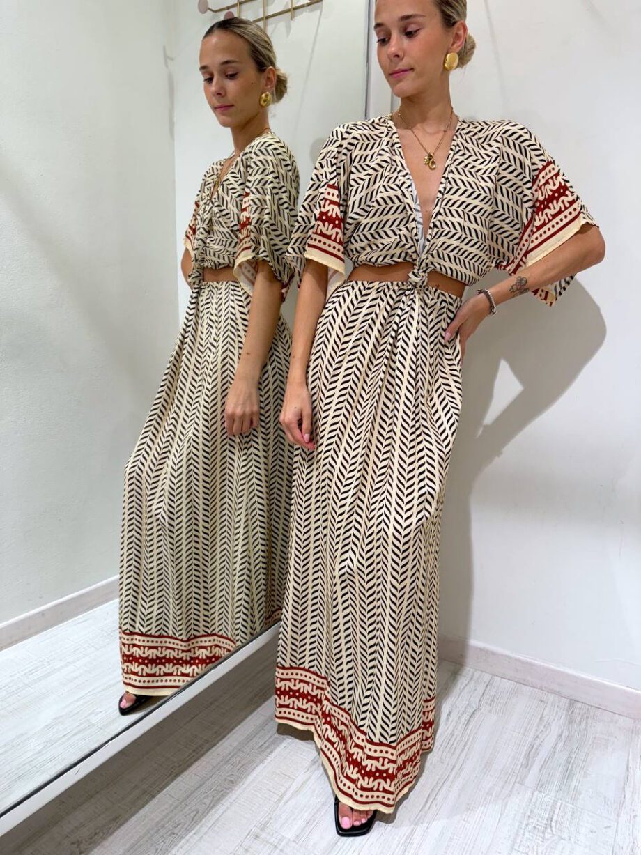 Shop Online Vestito lungo fantasia fascia rossa HaveOne