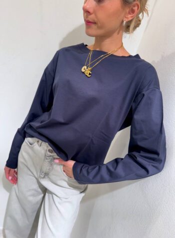 Shop Online Maglietta blu navy maniche lunghe in cotone Souvenir