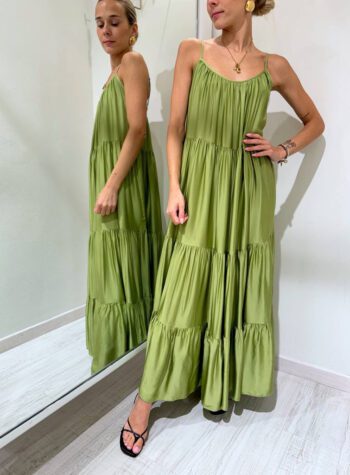 Shop Online Vestito lungo in raso verde lime a balze Vicolo