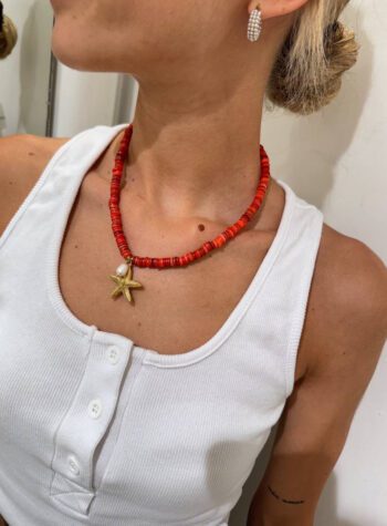 Shop Online Collana perline arancione con stella marina