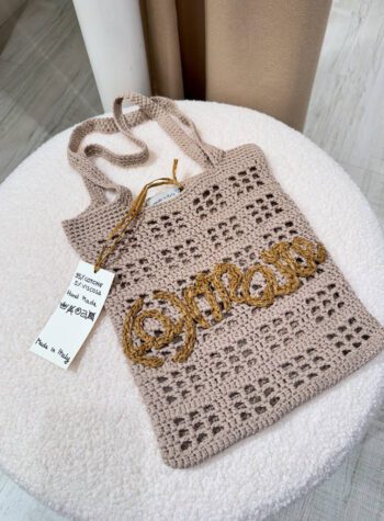 Shop Online Borsa crochet beige ricamo (a)mare nocciola