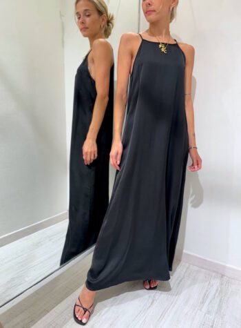Shop Online Vestito lungo satin nero scollo halter Vicolo