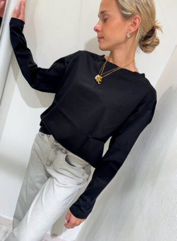 Shop Online Maglietta nera maniche lunghe in cotone Souvenir