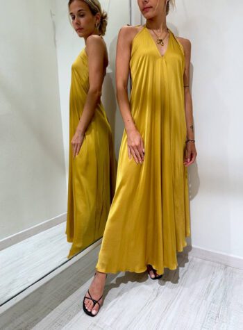 Shop Online Vestito formentera satin scollo v senape Vicolo
