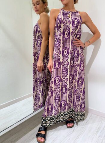 Shop Online Vestito lungo scollo halter fantasia viola HaveOne
