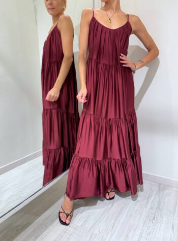 Shop Online Vestito lungo in raso bordeaux a balze Vicolo