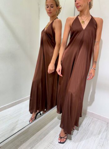 Shop Online Vestito formentera satin scollo v cioccolato Vicolo