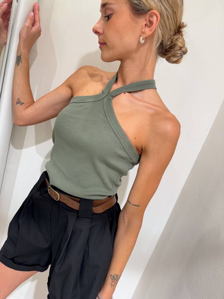 Shop Online Canotta a costine incrocio verde militare HaveOne