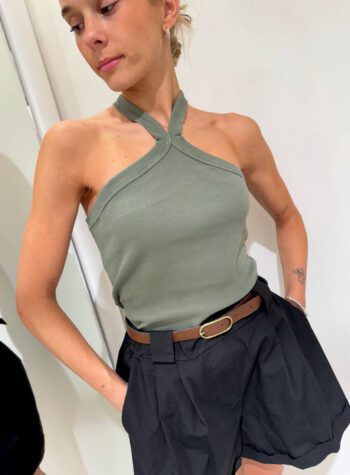 Shop Online Canotta a costine incrocio verde militare HaveOne