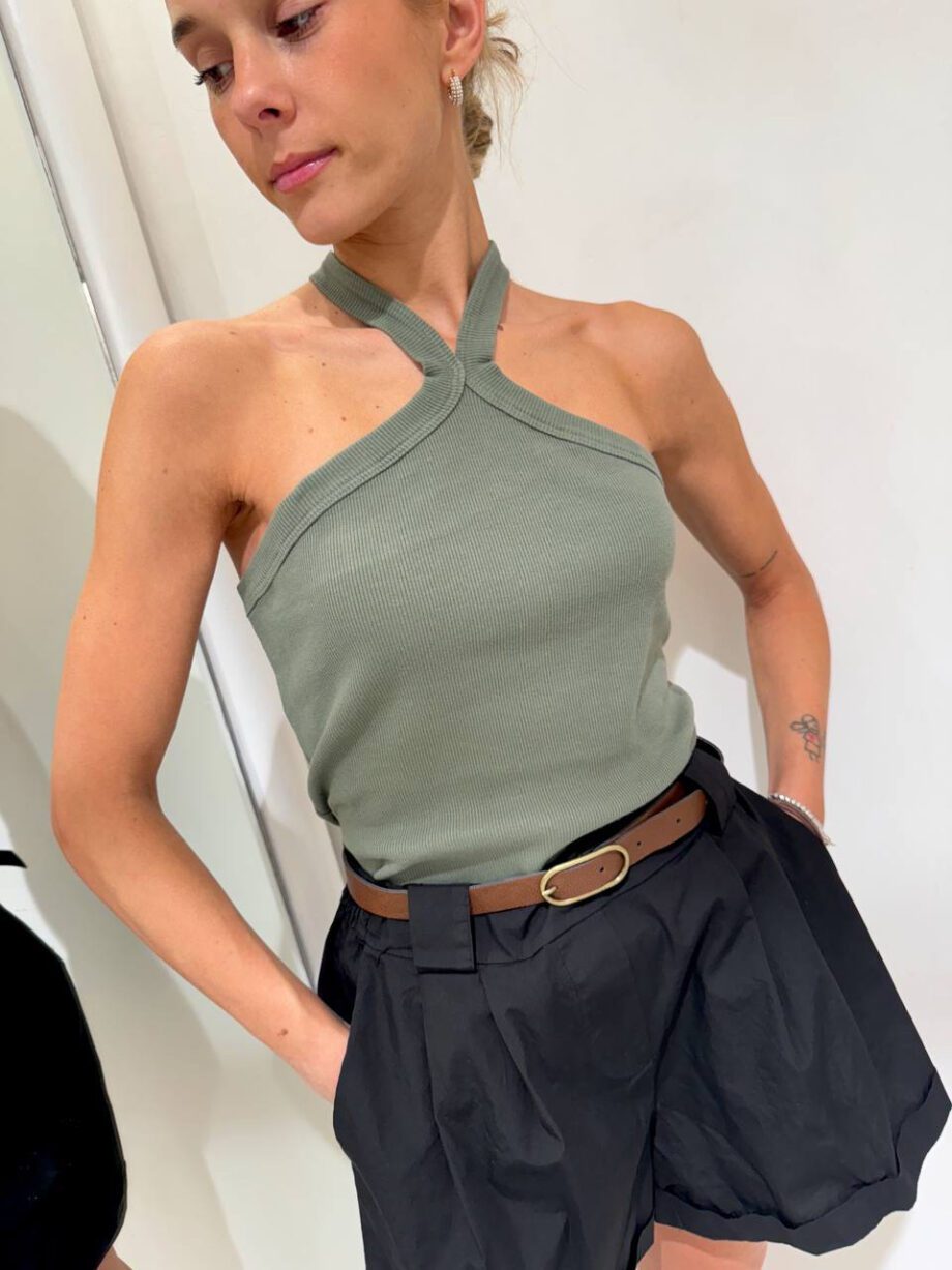 Shop Online Canotta a costine incrocio verde militare HaveOne