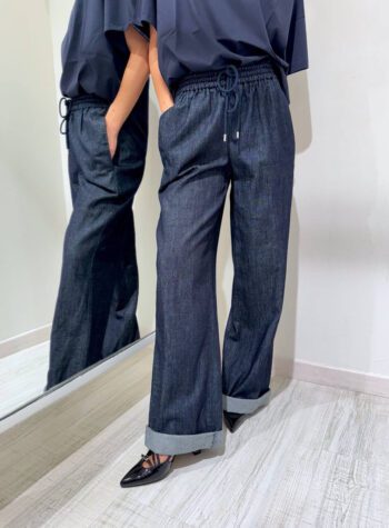 Shop Online Pantalone palazzo in denim scuro coulisse HaveOne