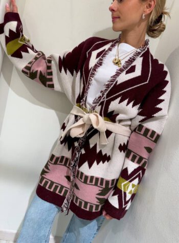 Shop Online Cardigan in maglia etnico burro e vino HaveOne