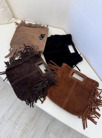 Shop Online Borsa in camoscio con frange nera HaveOne