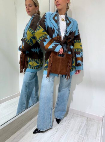 Shop Online Cardigan in maglia etnico azzurro e moro HaveOne