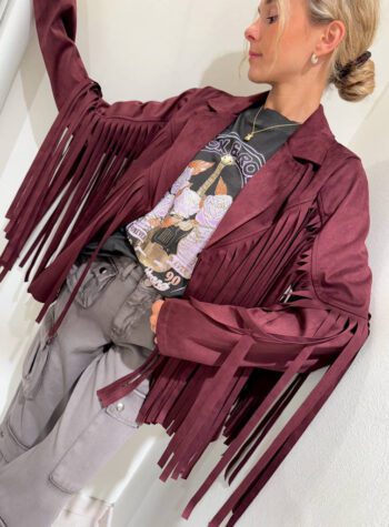 Shop Online Giacca in camoscio con frange bordeaux HaveOne