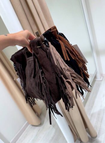 Shop Online Borsa in camoscio con frange nera HaveOne