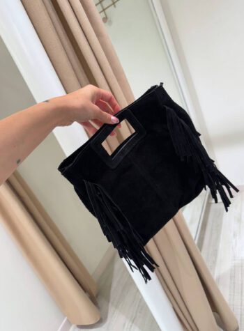 Shop Online Borsa in camoscio con frange nera HaveOne