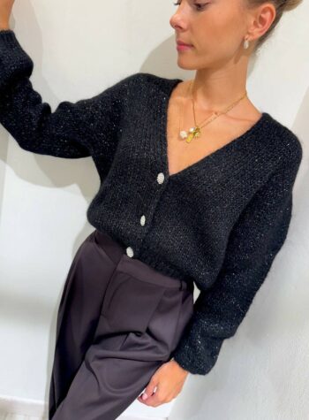 Shop Online Cardigan nero con lurex bottoni gioiello Souvenir