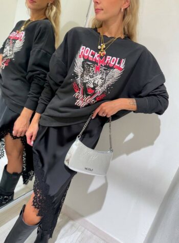 Shop Online Felpa girocollo nera stampa rock n roll HaveOne