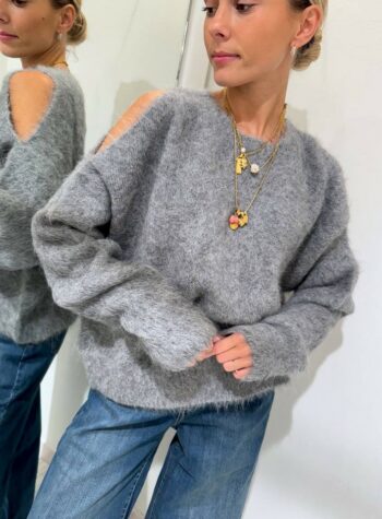 Shop Online Maglione girocollo grigio con cut out Souvenir